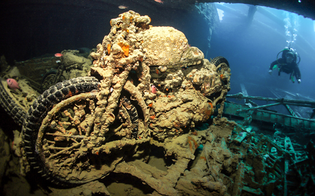 Motorcycle on SS Thistlegorm in Red Sea, Egypt